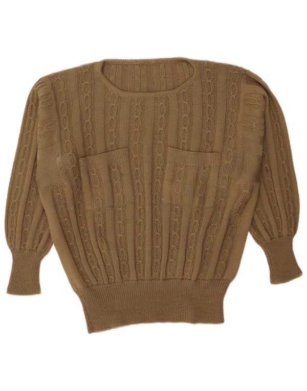 Vintage mujer barco cuello jersey suéter Reino Unido 18 XL caqui