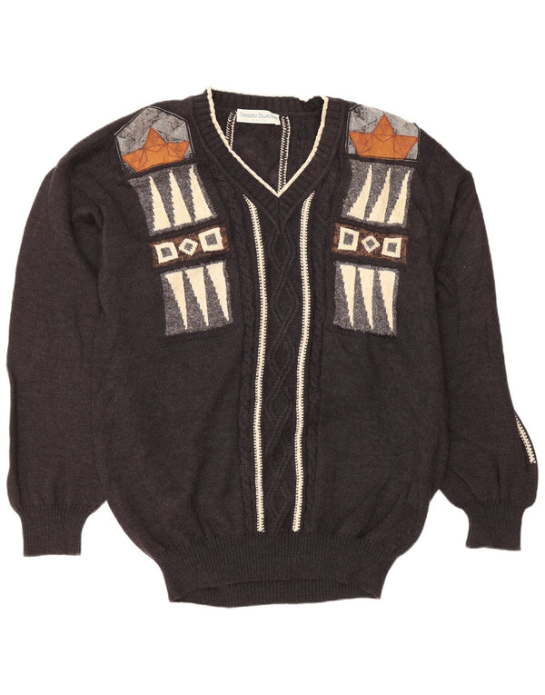 UMBERTO BILANCIONI Jersey con cuello en V para hombre 2XL Lana geométrica gris