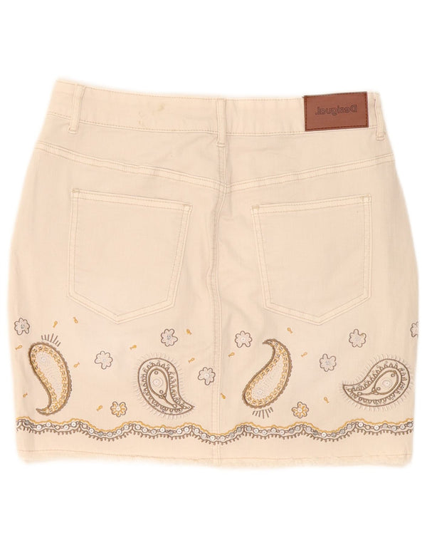 Minifalda Vaquera Desigual W30 Mediana De Algodón Paisley Blanco Roto