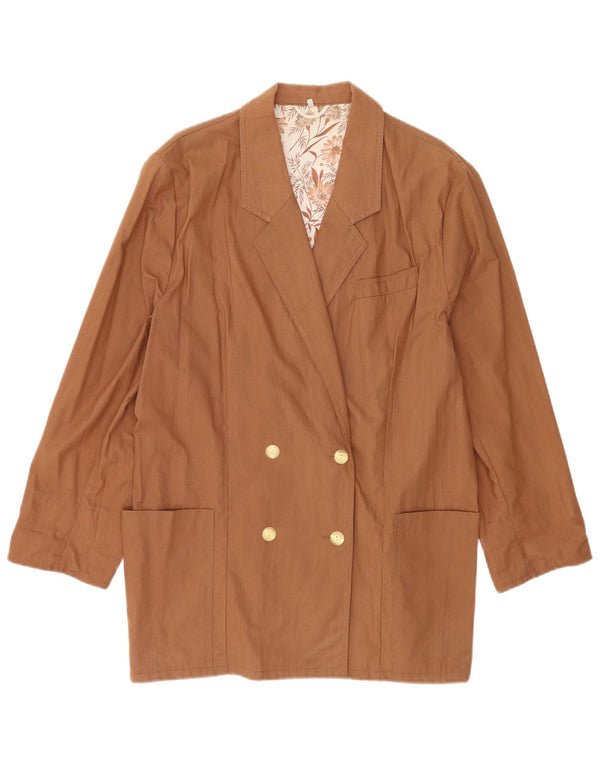 Vintage mujer doble pecho Blazer chaqueta Reino Unido 18 XL algodón marrón