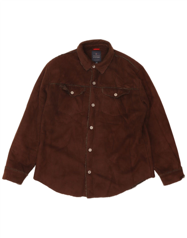 Tommy Hilfiger Camisa Sobrecamisa para Hombre Grande Marrón