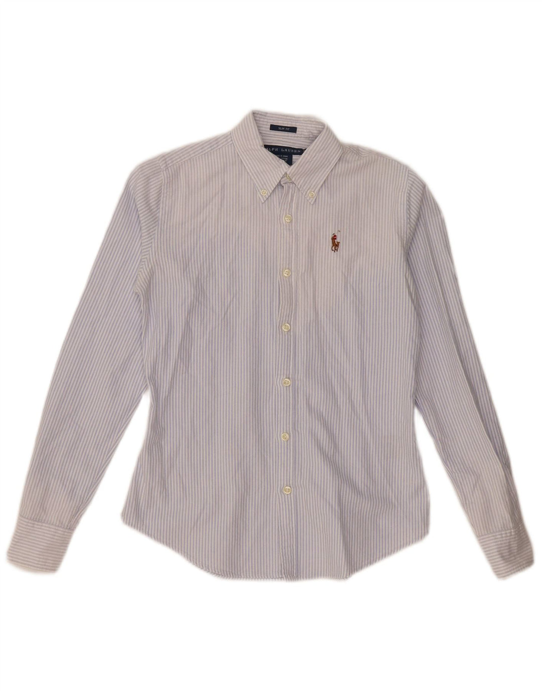 RALPH LAUREN Camisa ajustada para mujer US 0 XS Algodón a rayas azules