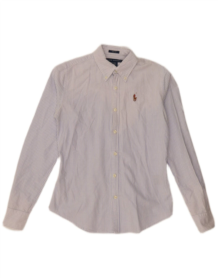 RALPH LAUREN Camisa ajustada para mujer US 0 XS Algodón a rayas azules