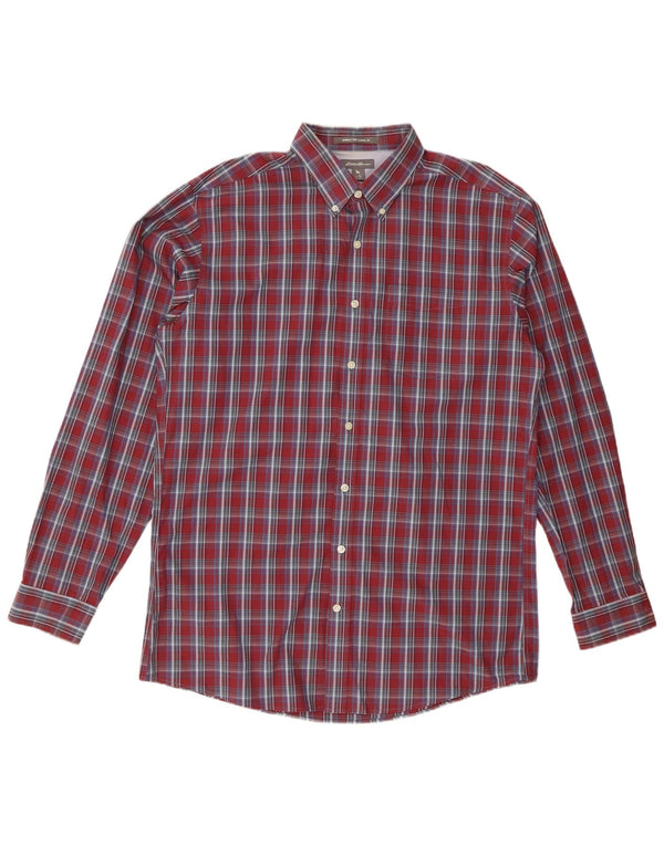 Eddie Bauer Camisa alta de corte clásico para hombre Algodón a cuadros burdeos grande