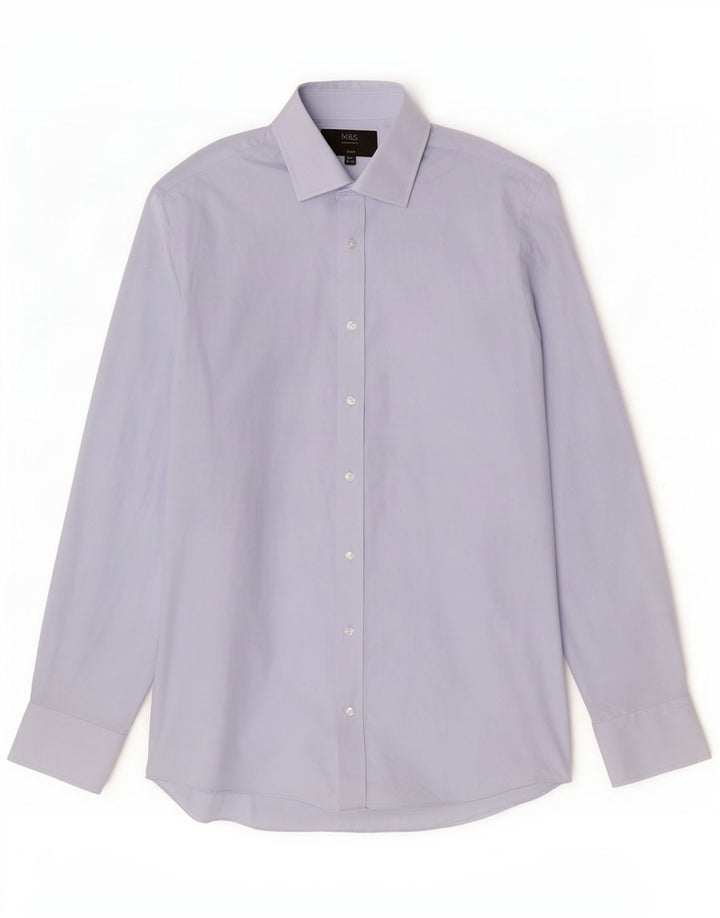 Marks & Spencer Camisa ajustada para hombre UK 39/40 15 1/2 Azul medio Poliéster