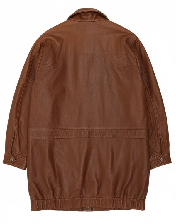 Etienne Aigner Abrigo de cuero holgado para hombre Reino Unido 40 Cuero marrón grande