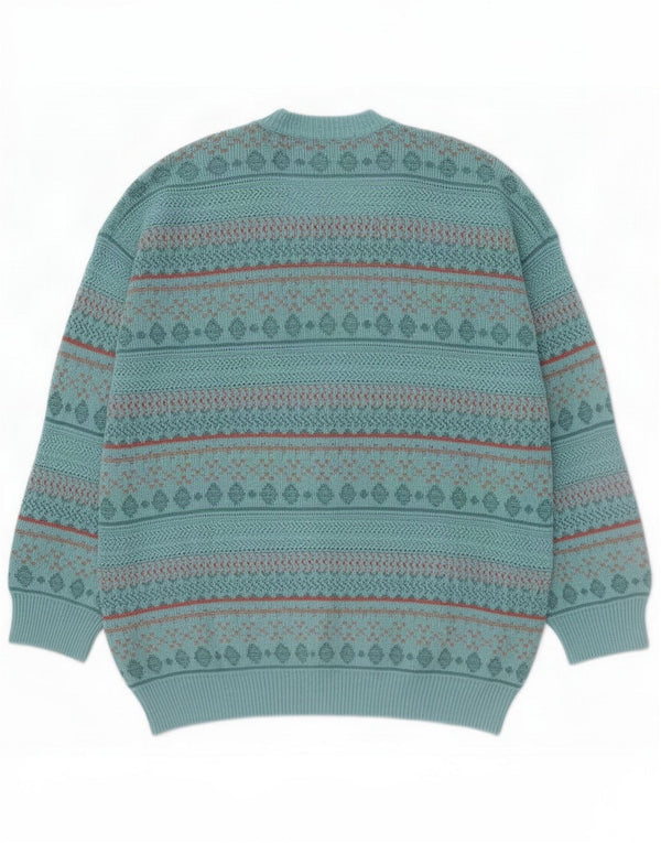 Suéter cárdigan vintage para hombre grande azul geométrico