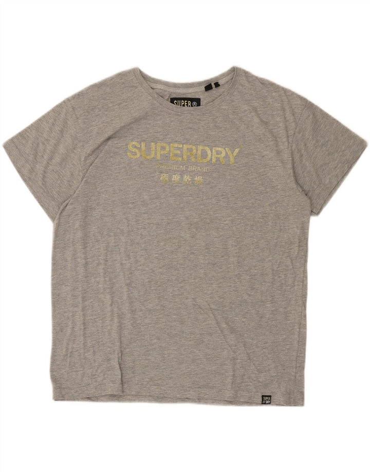 SUPERDRY Womens Graphic T-Shirt Top UK 14 Large Grey Vintage Superdry and Second-Hand Superdry from Messina Hembry 