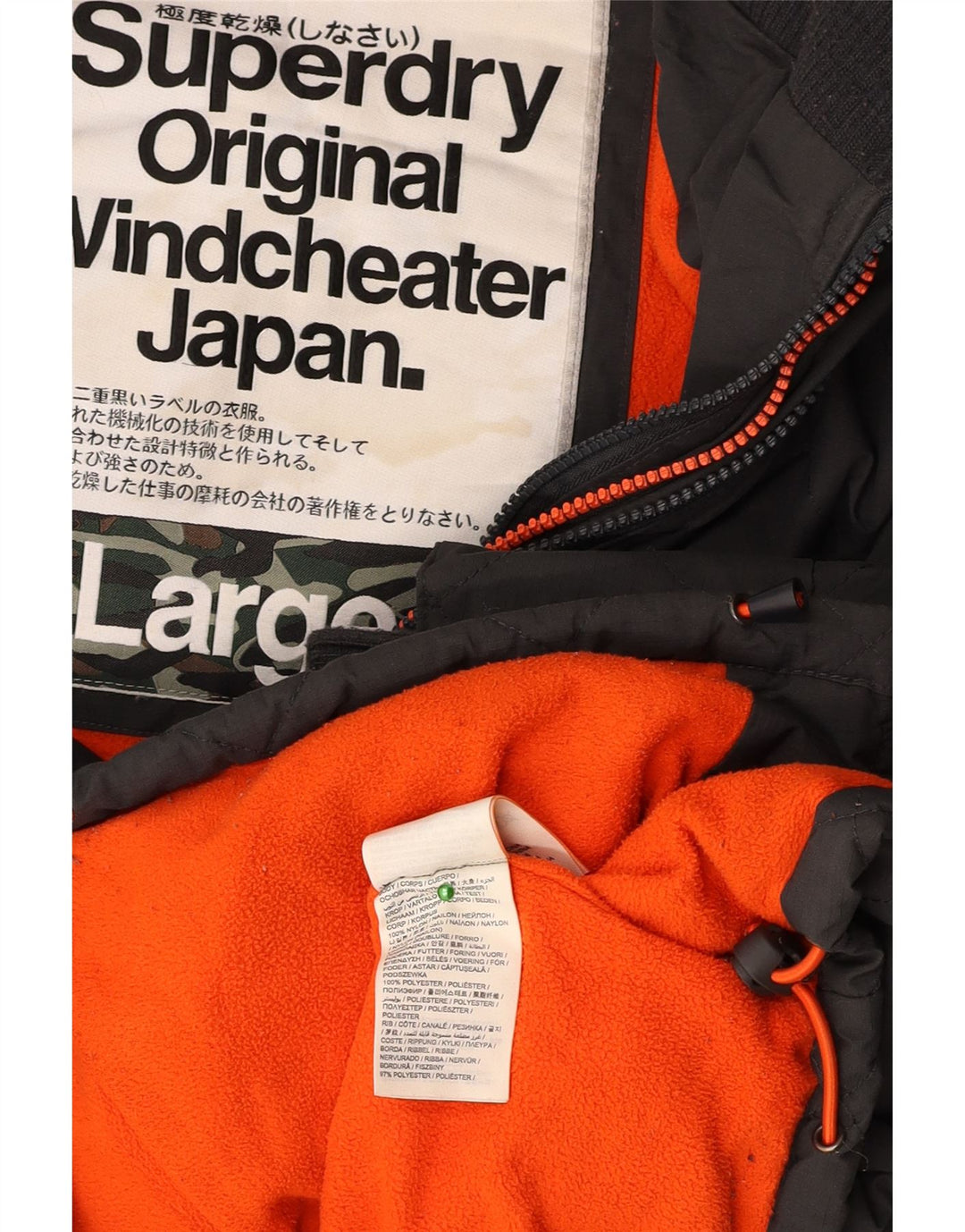 SUPERDRY Chaqueta cortavientos con estampado The Windcheater para hombre, talla 40, color negro