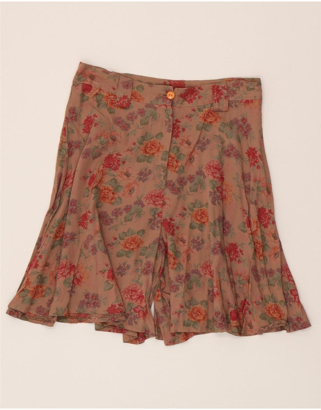 VINTAGE Pantalones cortos casuales de pierna ancha de cintura alta para mujer Medio W28 Marrón Floral