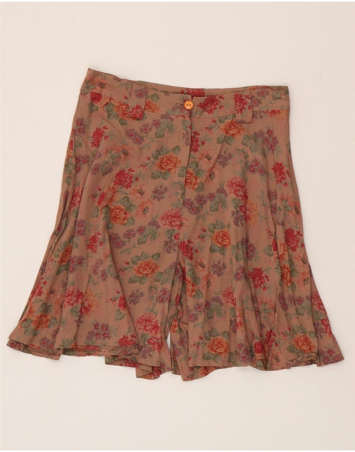 VINTAGE Pantalones cortos casuales de pierna ancha de cintura alta para mujer Medio W28 Marrón Floral