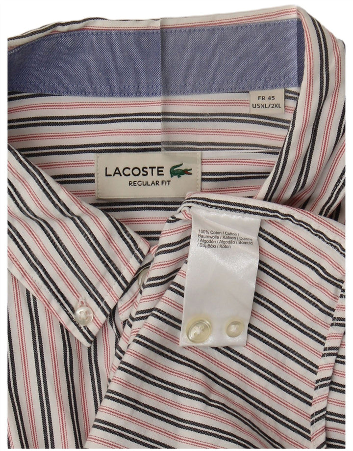 Camisa Lacoste Hombre Regular Fit Talla 45 XL Algodón Rayas Blancas