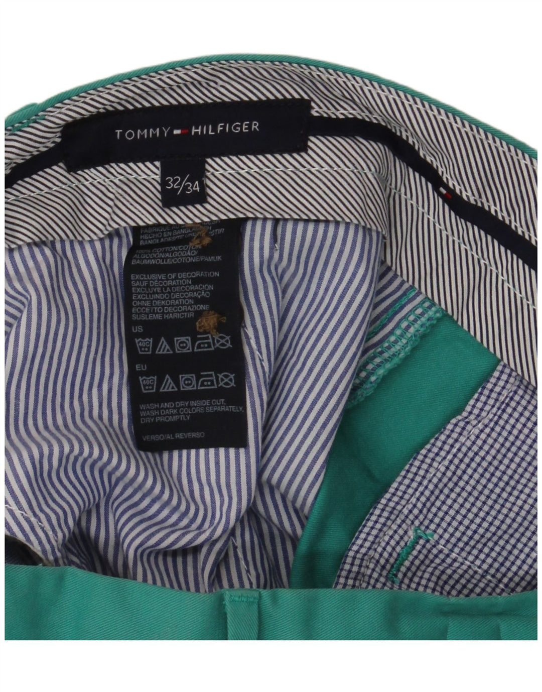 TOMMY HILFIGER Pantalón chino recto para hombre W32 L32 Algodón turquesa