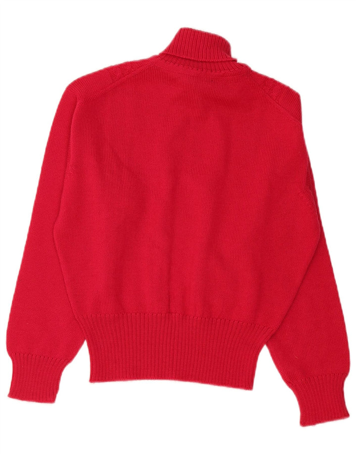 VINTAGE Mujer Crop Roll Neck Jumper Suéter Reino Unido 10 Pequeña Lana Rosa