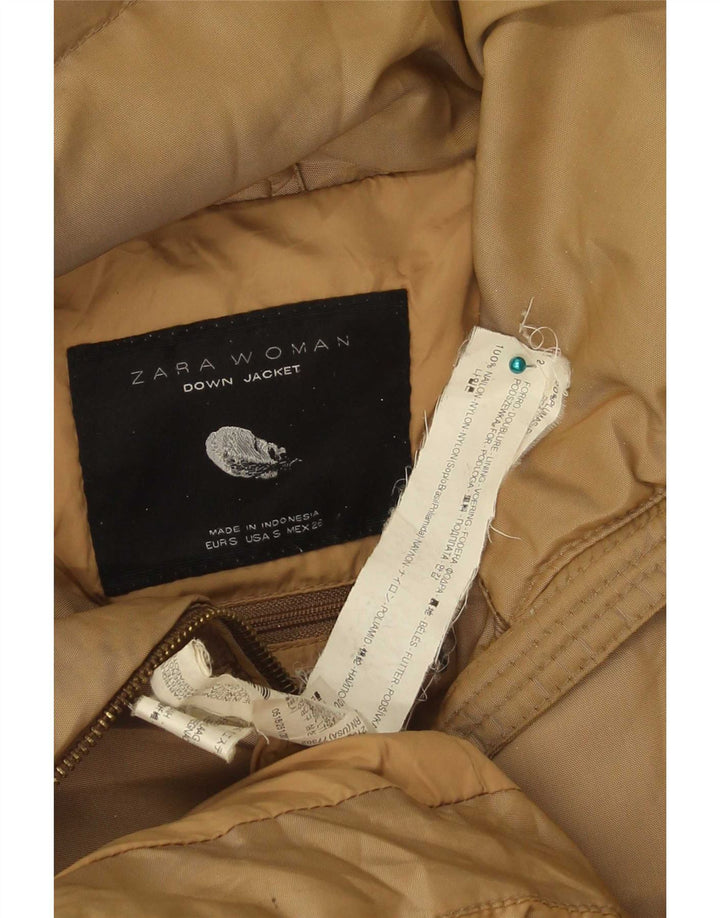 Zara Mujer Abrigo Acolchado UK 40 Small Marrón Nylon