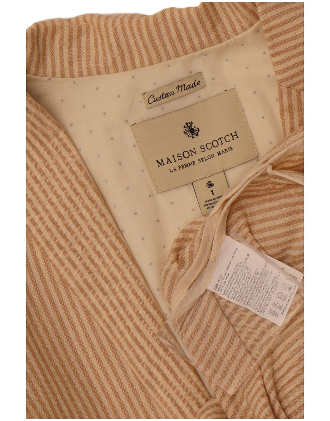 Maison Scotch Chaqueta tipo blazer de 2 botones para mujer, talla 1, pequeña, color beige, a rayas