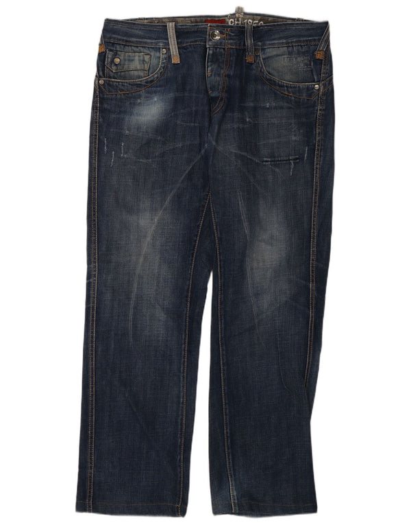 Datch Jeans Rectos Desgastados para Hombre W36 L30 Algodón Azul Marino