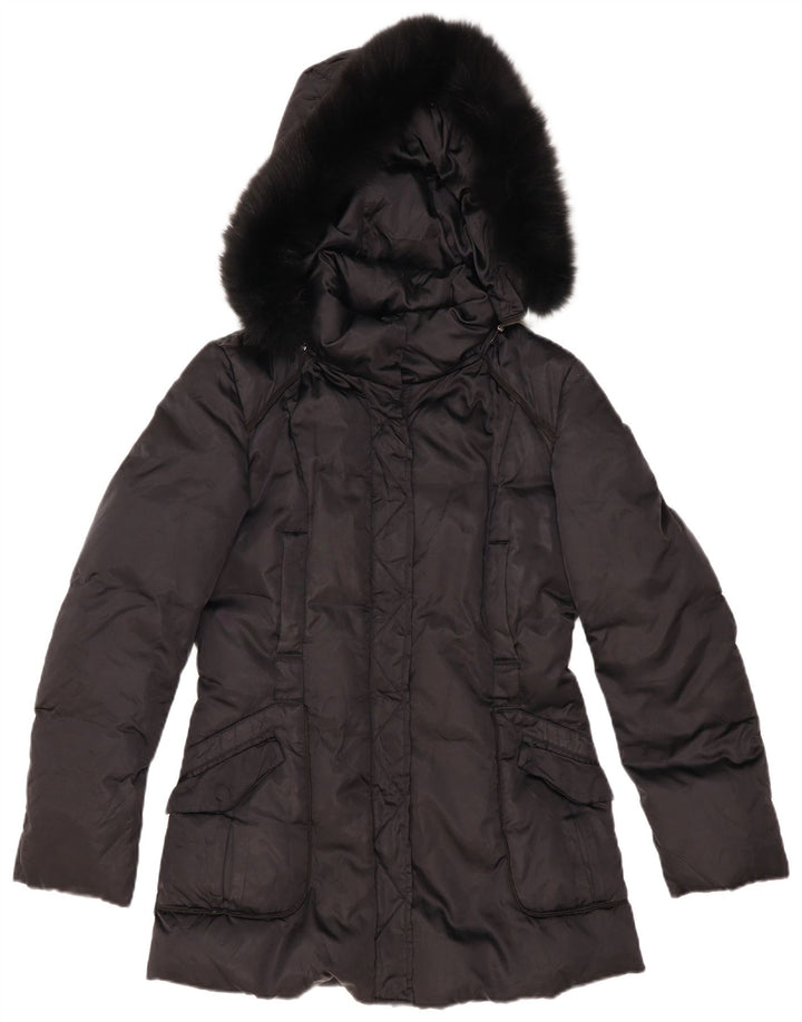Abrigo Mujer Trussardi Acolchado Con Capucha IT 42 Medium Negro Poliéster