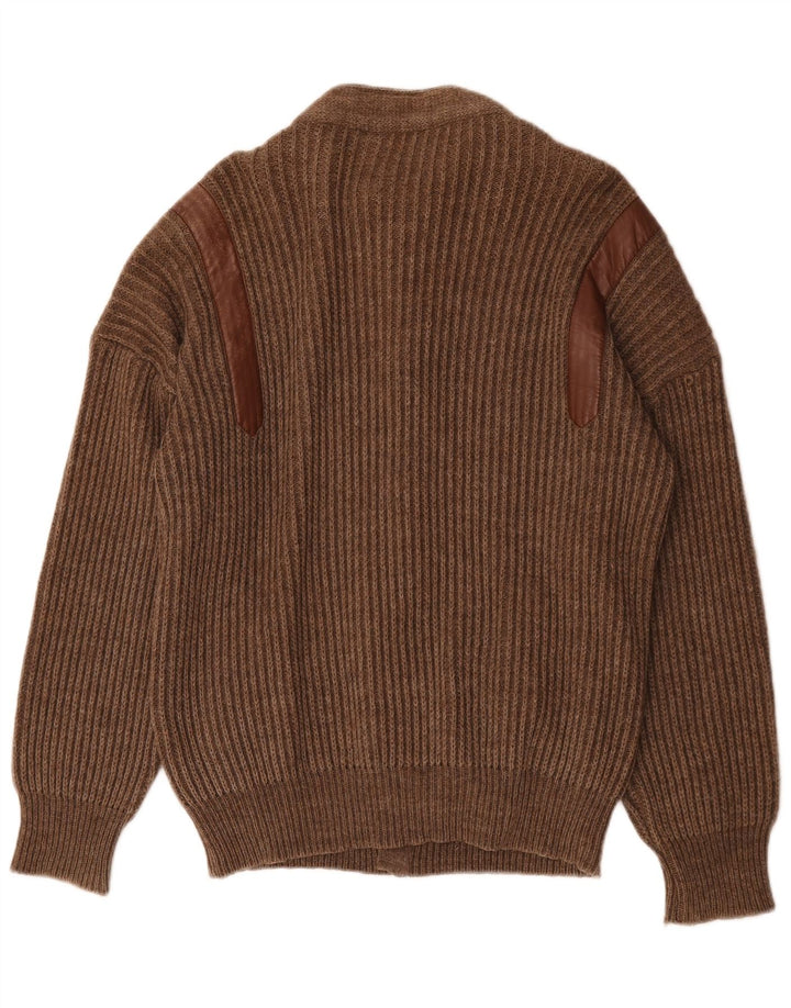 Vintage hombres Cardigan suéter grande marrón
