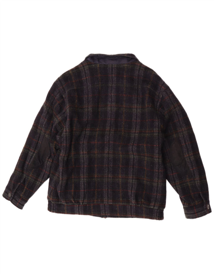 Vintage hombres bomber chaqueta Reino Unido 36 pequeño azul marino comprobar nueva lana