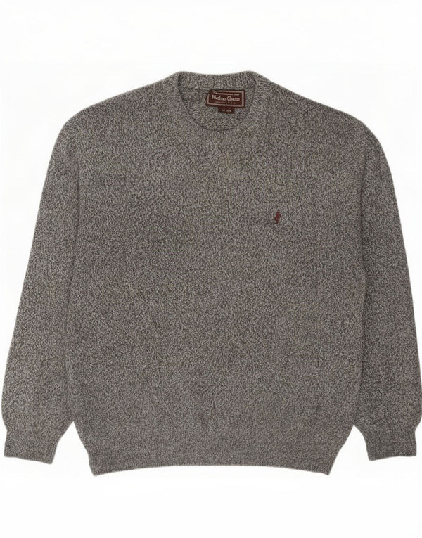 Marlboro Classics Mens Crew Neck Jumper Sweater XL Grey Flecked Wool