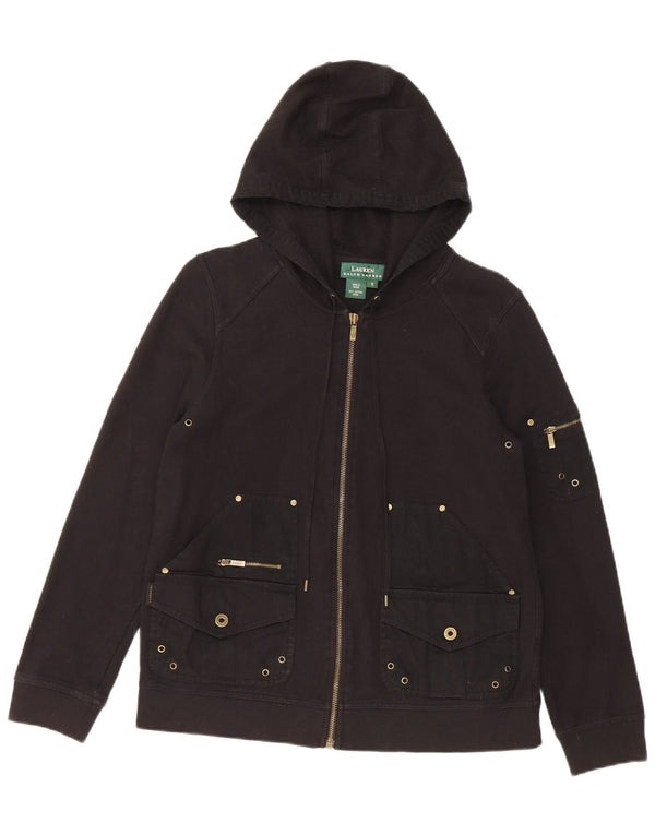 Ralph Lauren suéter con capucha y cremallera para mujer UK 10 Small Black Cotton