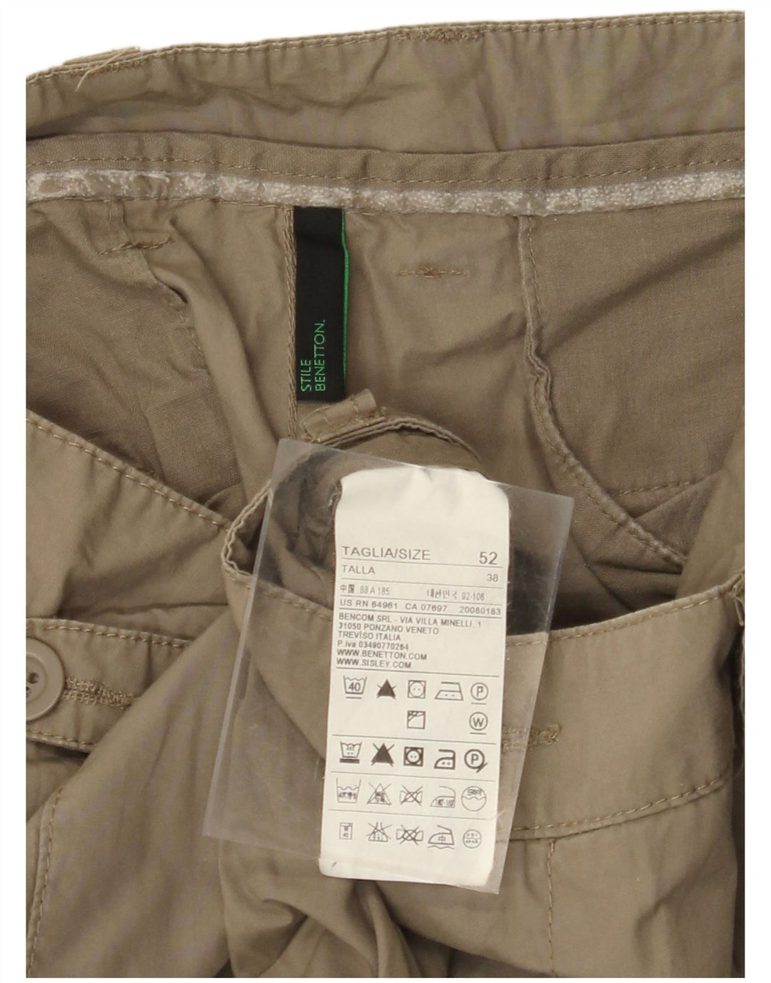 BENETTON Pantalones cargo rectos para hombre IT 52 XL W38 L34 Algodón caqui