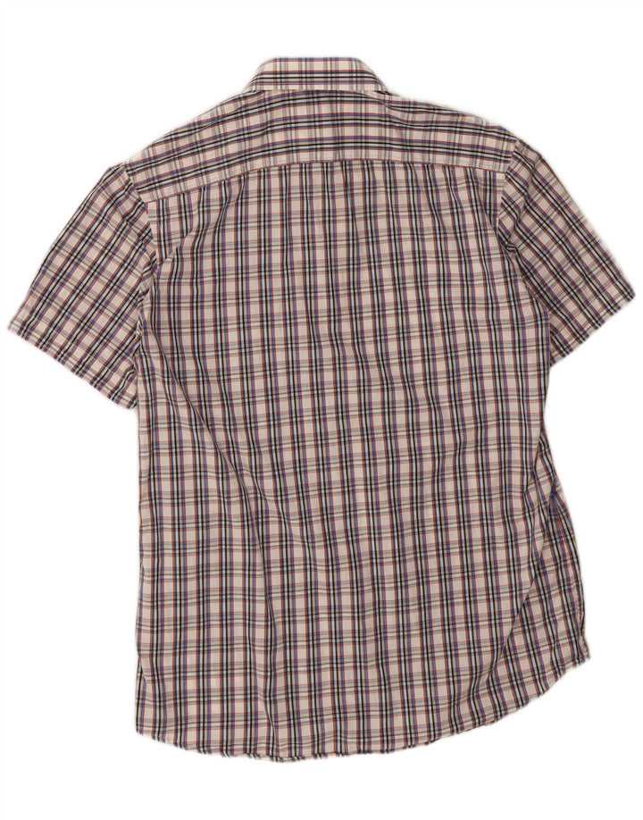 Camisa Carrera Hombre Manga Corta Algodón Cuadros Gris Medio