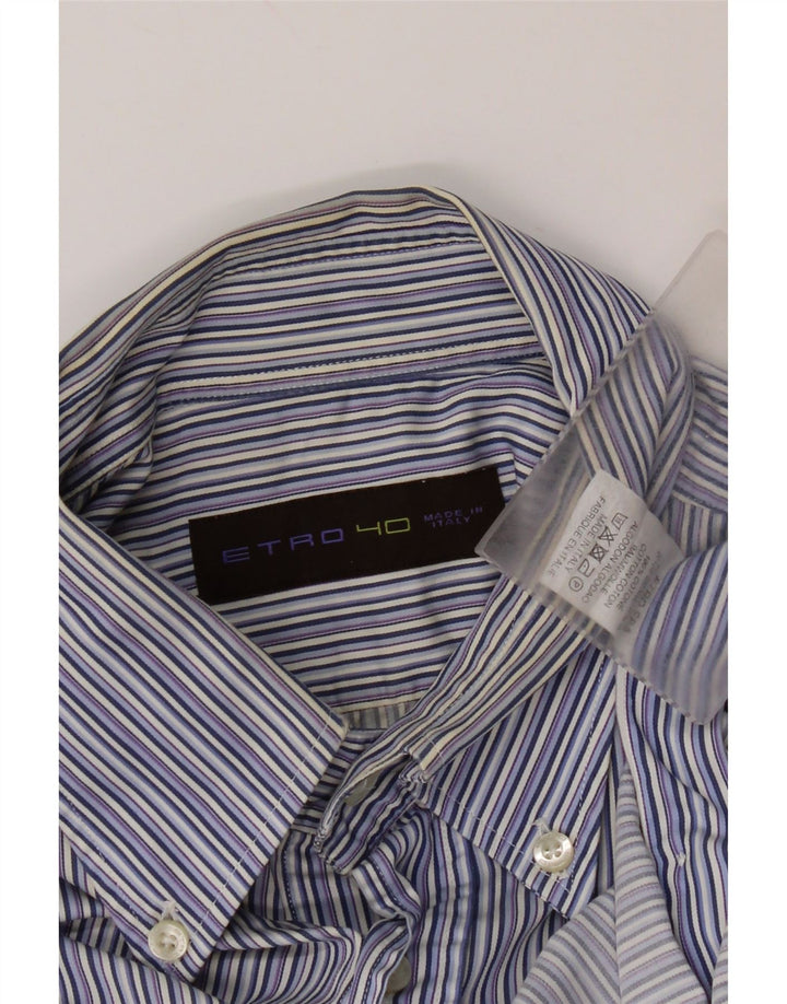 Camisa Etro Hombre Talla 40 Algodón Rayas Azul Medio