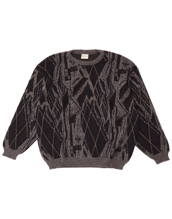 Angelo Litrico Mens Crew Neck Jumper Sweater XL Grey Geometric Acrylic