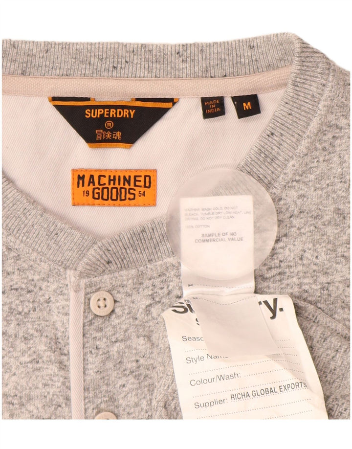 SUPERDRY Hombre Top de manga larga de algodón moteado gris medio