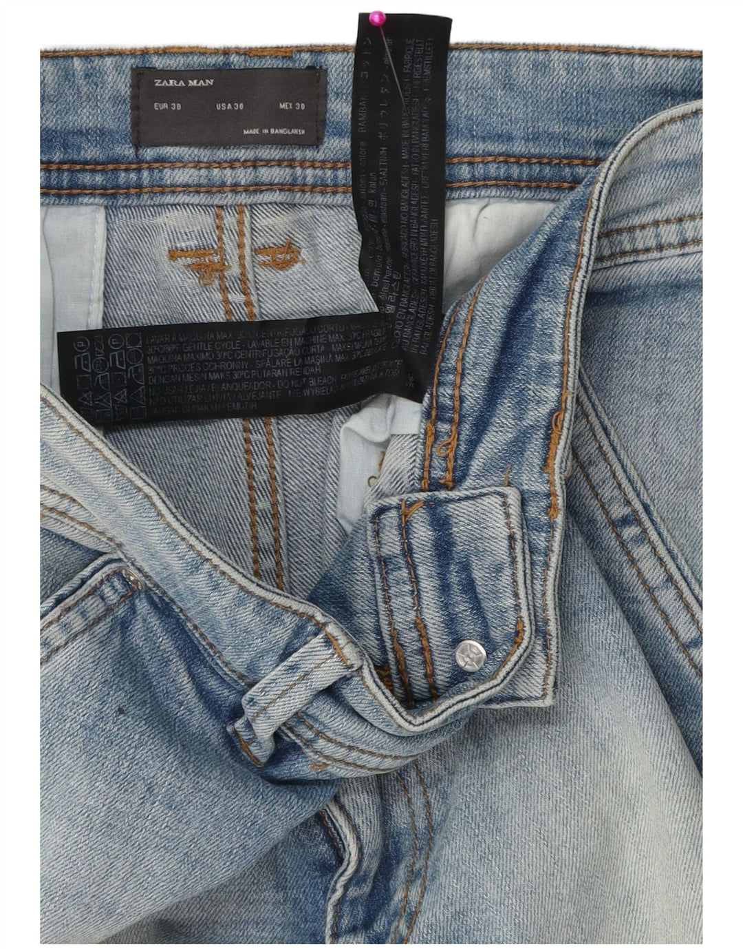 Zara Pantalones cortos de mezclilla para hombre EU 38 Small W30 Algodón azul