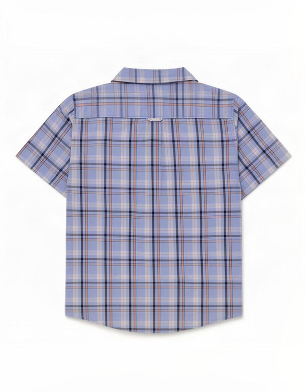 Crew Clothing Camisa ajustada de manga corta para hombre Algodón a cuadros azul pequeño