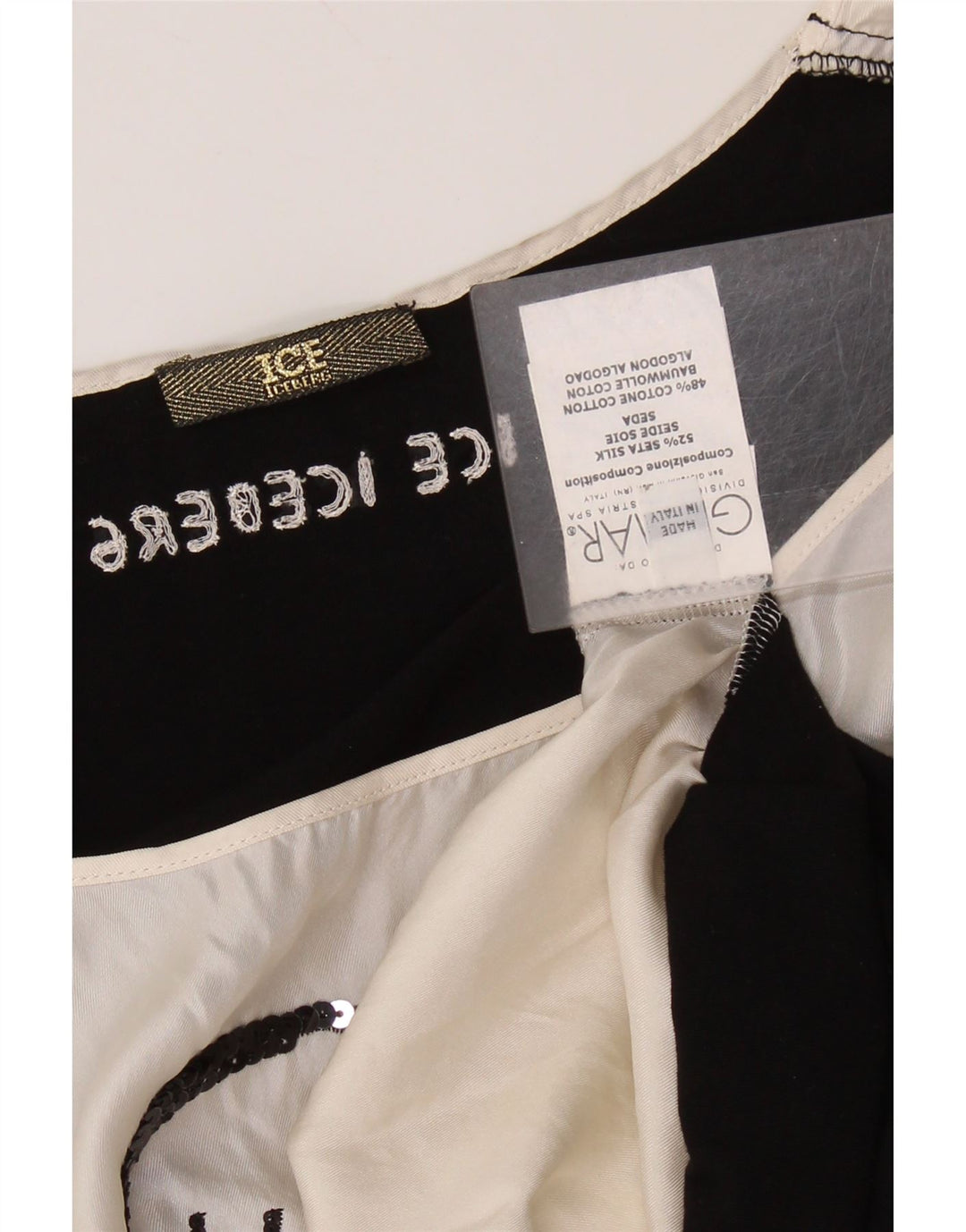 ICEBERG Blusa gráfica para mujer Top UK 8 Small Off White Colorblock