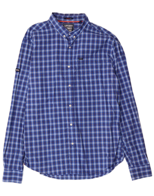 SUPERDRY Camisa Regular Fit Hombre XL Algodón A Cuadros Azul