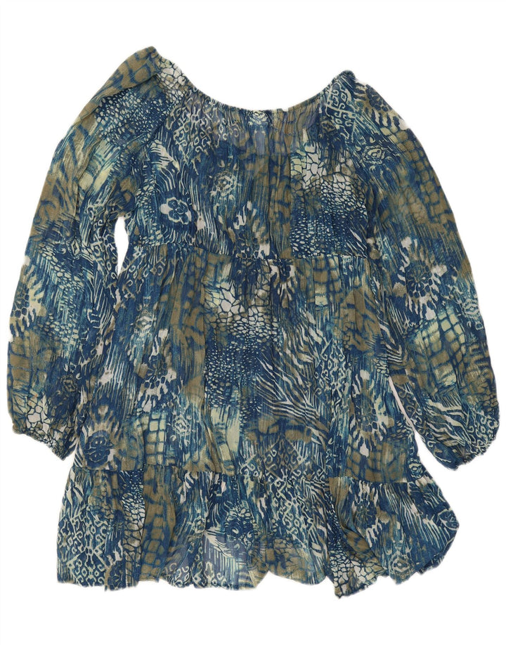 Wallis Vestido escalonado de manga larga para mujer UK 42 Azul medio Paisley Poliéster
