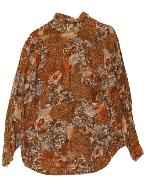 Camisa vintage para hombre pequeña marrón floral
