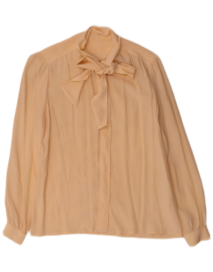 Vintage mujer frente corbata camisa blusa IT 42 seda amarilla media