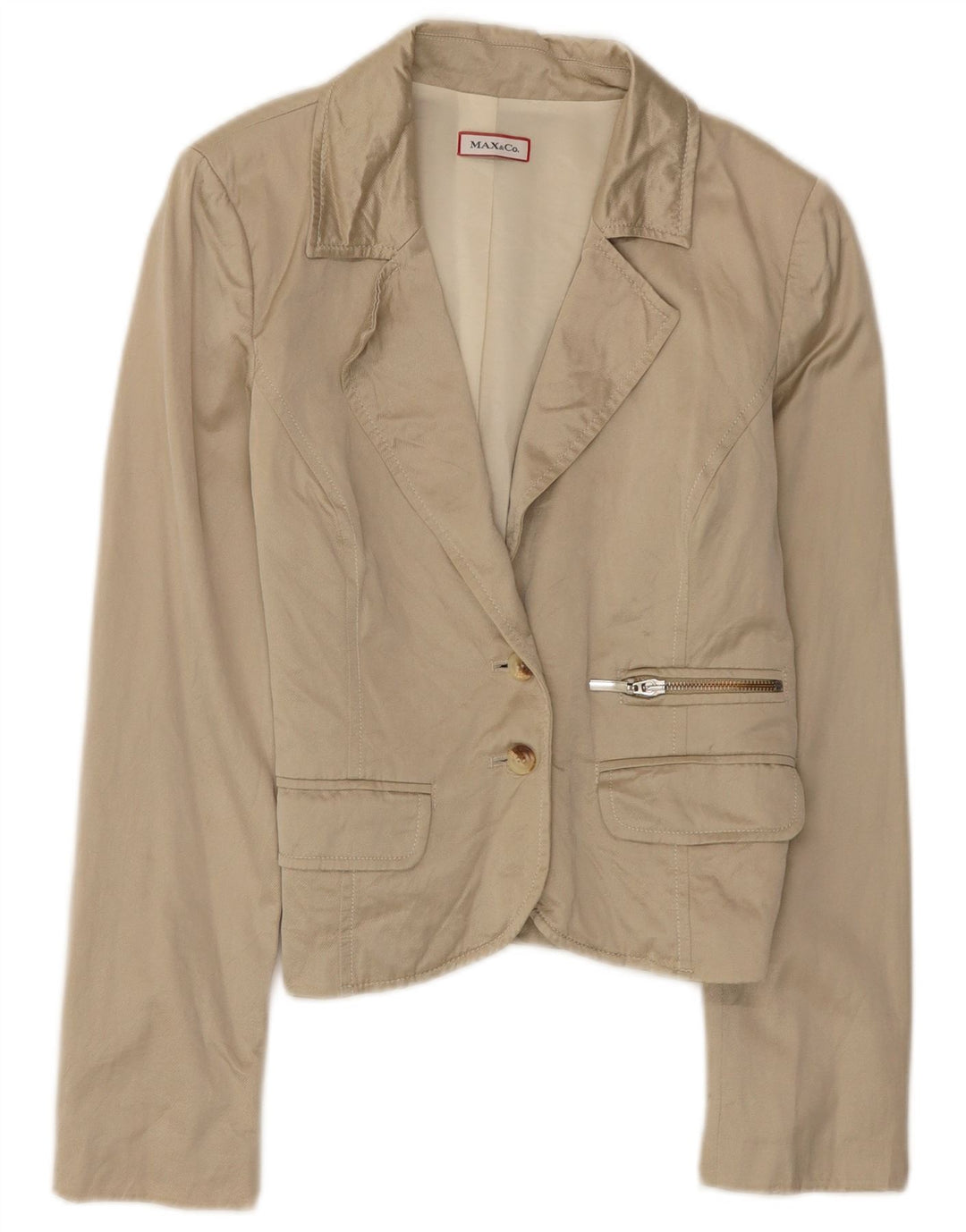 Max & Co. Chaqueta tipo blazer corta con 2 botones para mujer, talla 40, color beige medio