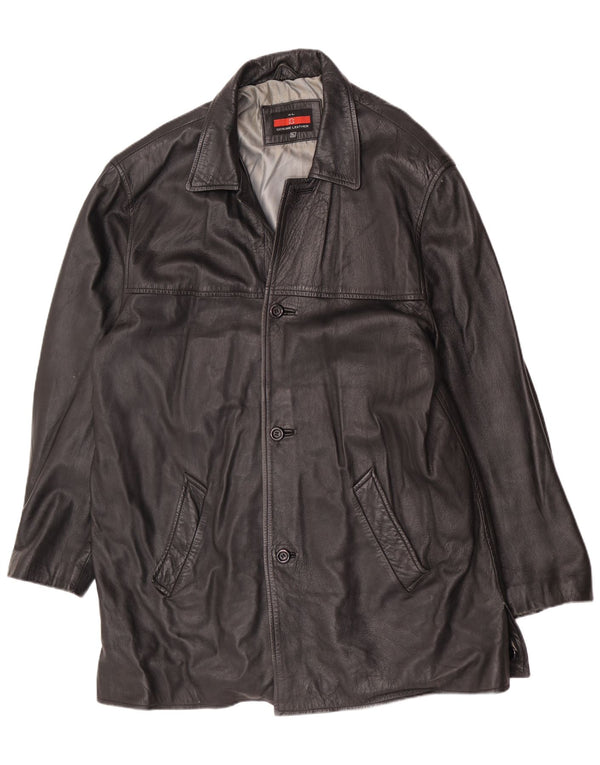Vintage hombres cuero abrigo Reino Unido 42 XL negro