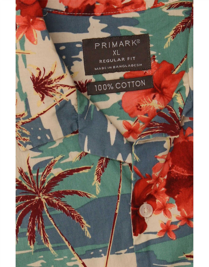 Primark Hombre Camisa Manga Corta XL Multicolor Floral Hawaiano