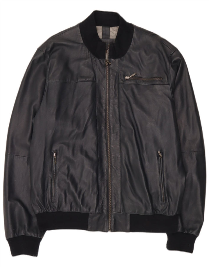 Conbipel Chaqueta Bomber De Cuero Para Hombre IT 56 2XL Azul Marino