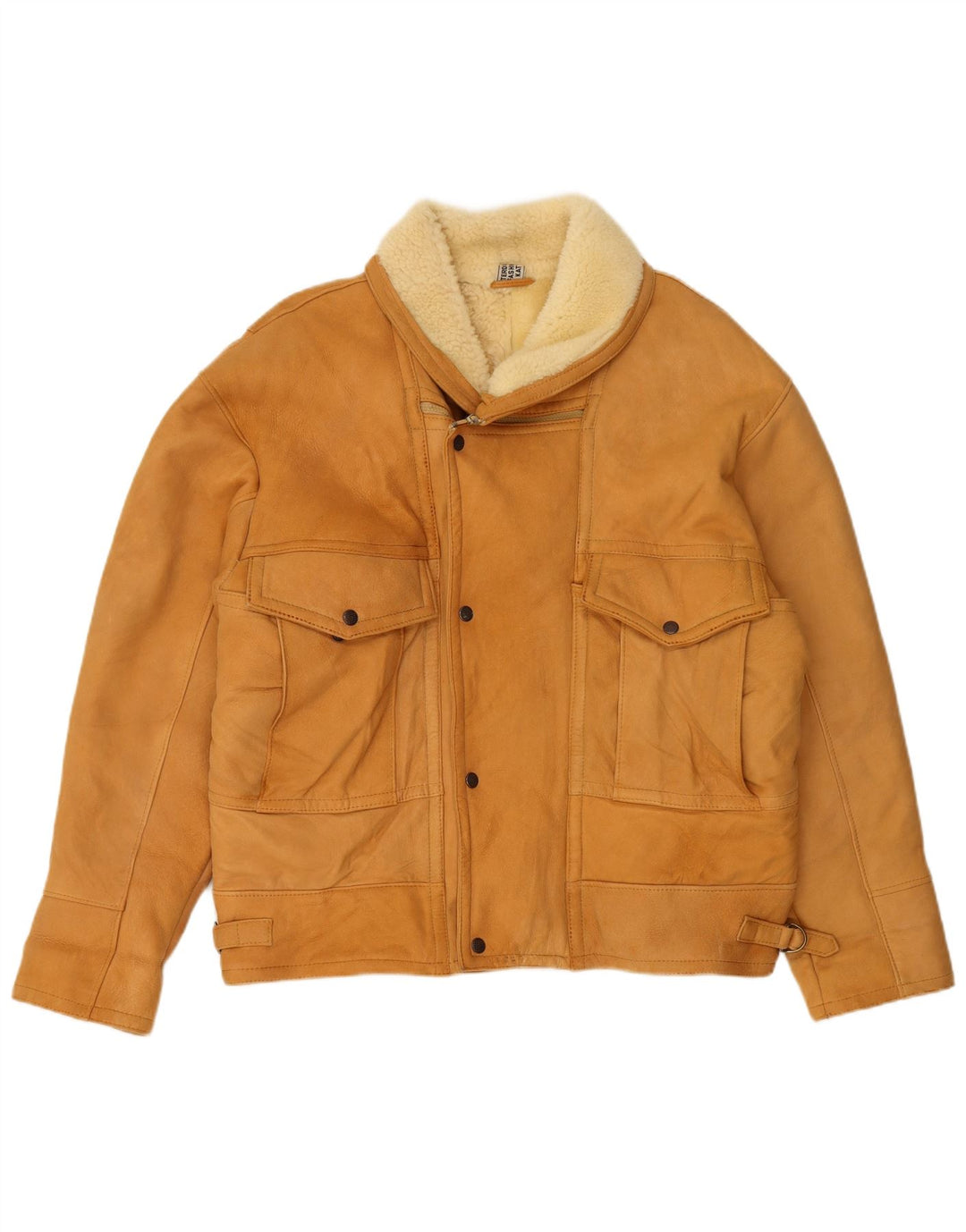 Vintage hombres shearling chaqueta Reino Unido 40 grande beige shearling