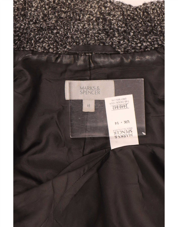 Marks & Spencer Chaqueta tipo blazer de 2 botones para mujer UK 44 Grande Lana moteada gris