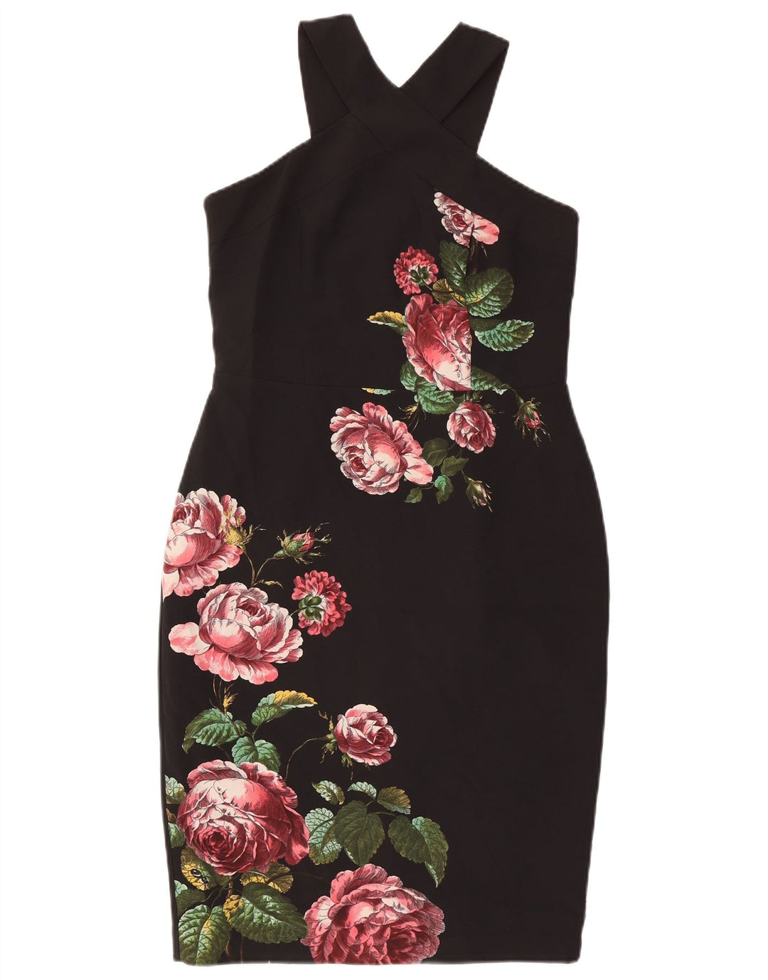 Oasis Vestido Halter para Mujer UK 40 Mediano Poliéster Floral Negro