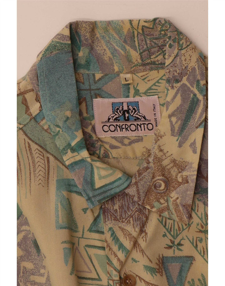 Vintage hombres camisa de manga corta grande multicolor geométrico