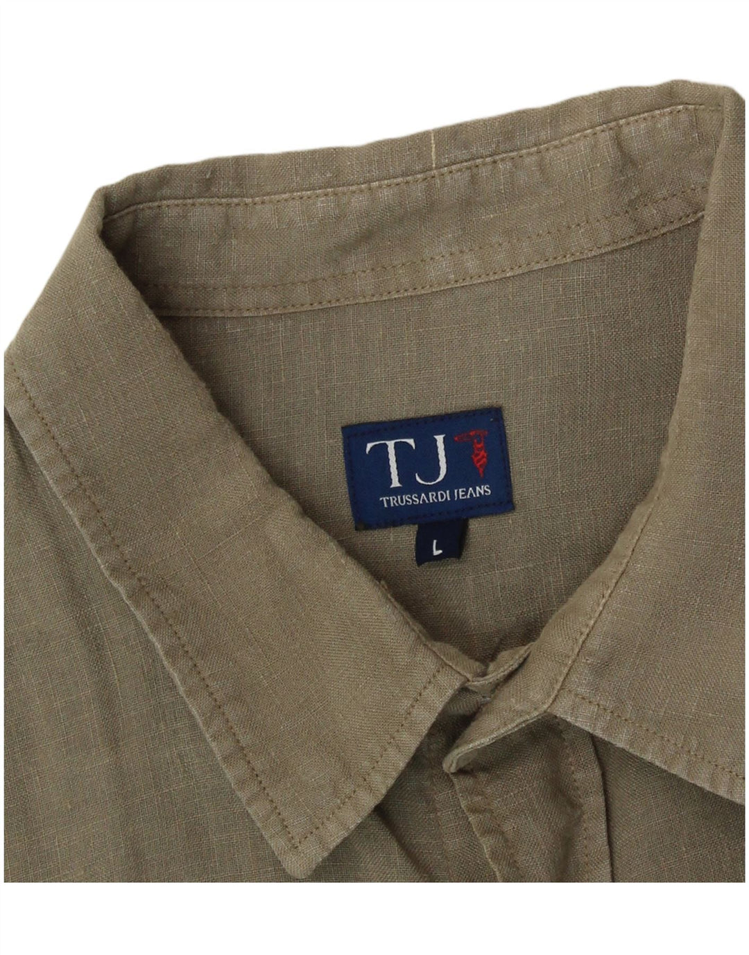 Camisa Hombre Trussardi Jeans Large Caqui Lino