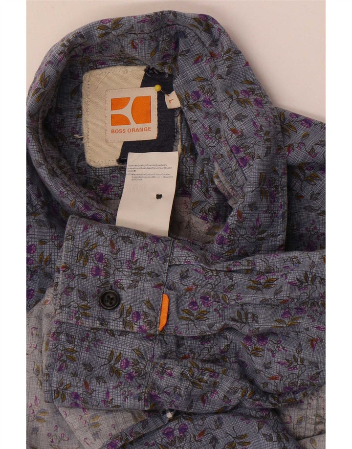 Camisa Hugo Boss Hombre Grande Azul Floral Algodón