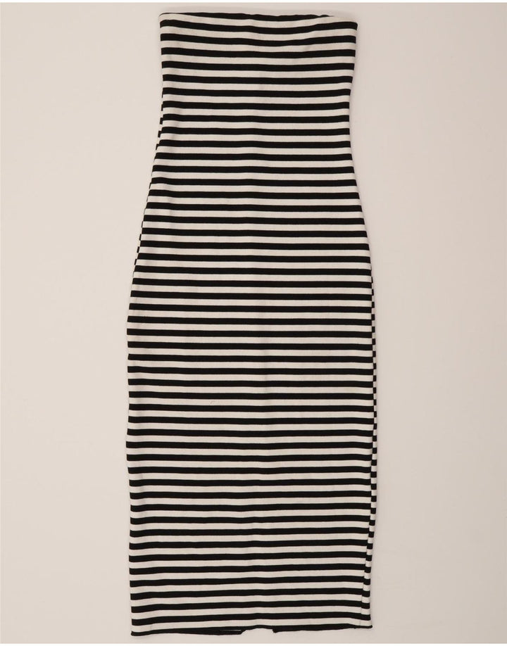 Zara Vestido Sin Tirantes Para Mujer UK 8 Pequeño Negro A Rayas