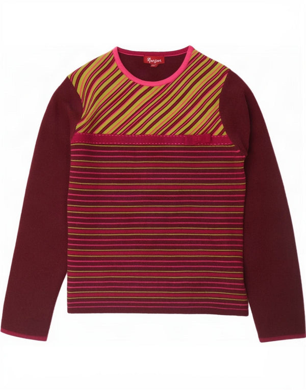 Monsoon Suéter tipo jersey con cuello barco para mujer, talla 44, tamaño mediano, color burdeos a rayas